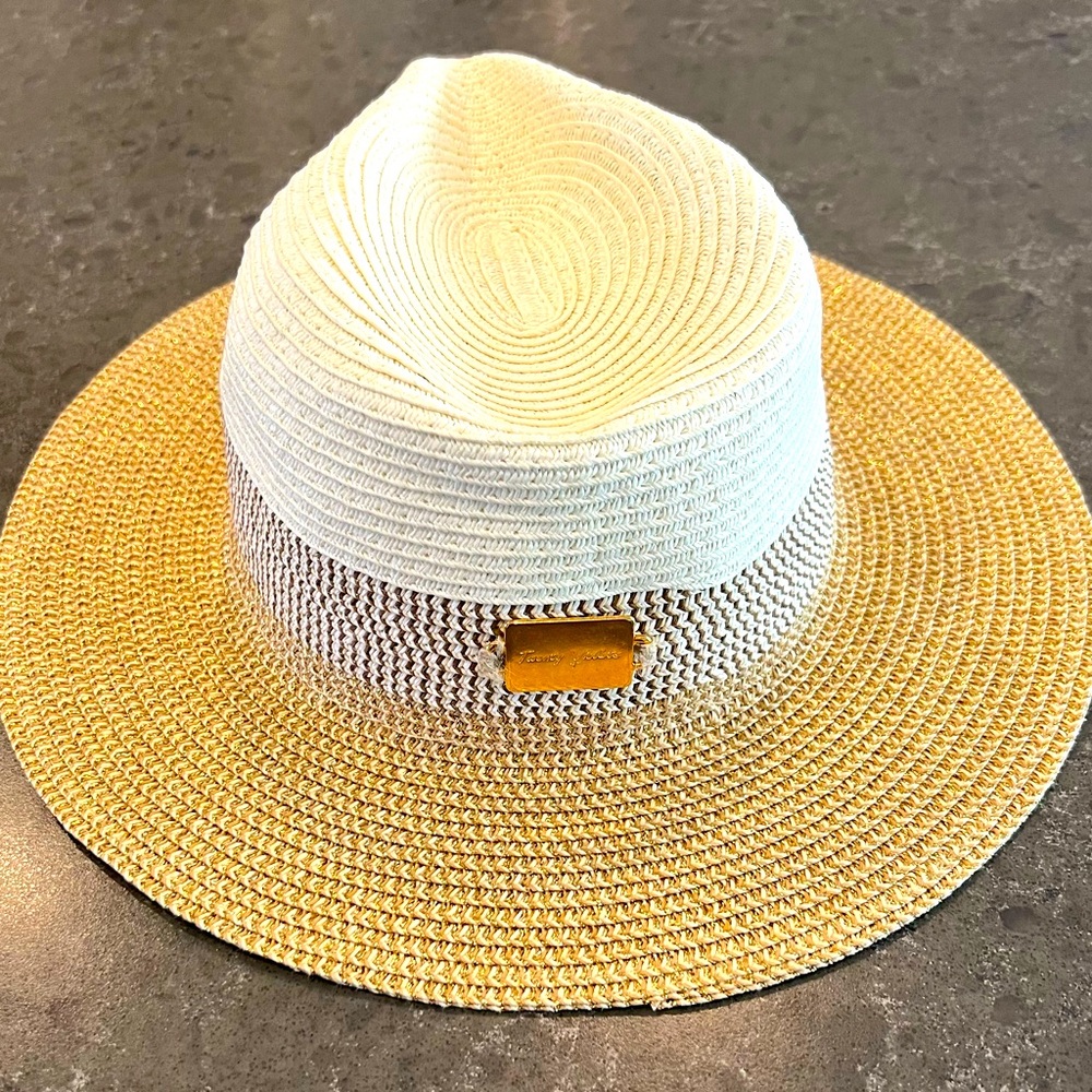 Twenty Violets Two-Tone Raffia Hat with Gold Accent one size